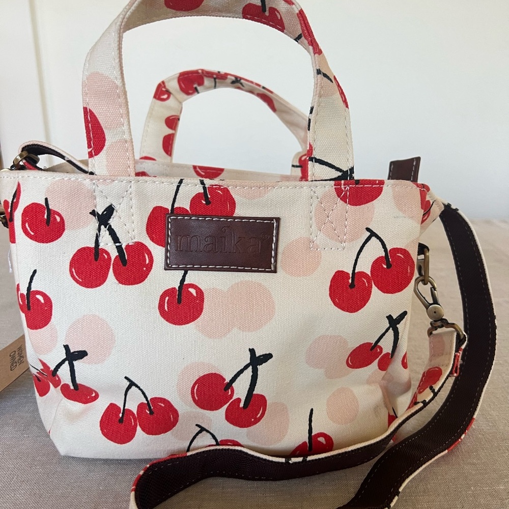 Maika NWT Cherry Print Cream & Red Canvas Mini Tote Bag